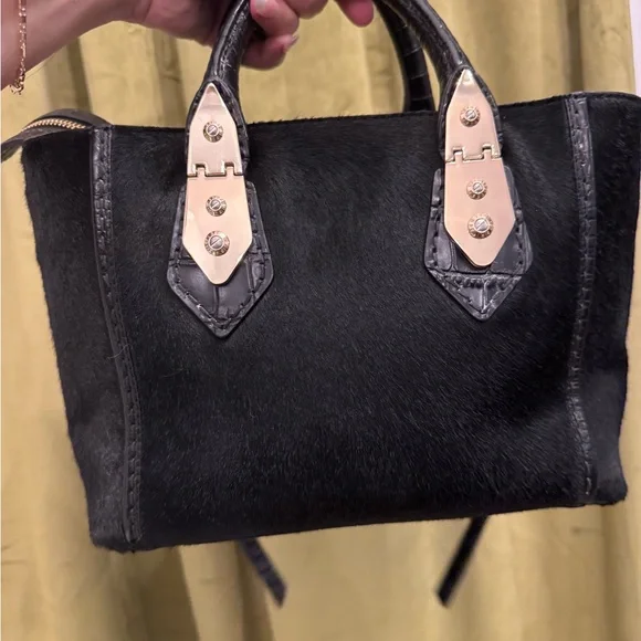 Henri Bendel Pony Hair Zipper & Croc Embossed Crossbody Handbag - Picture 6 of 10